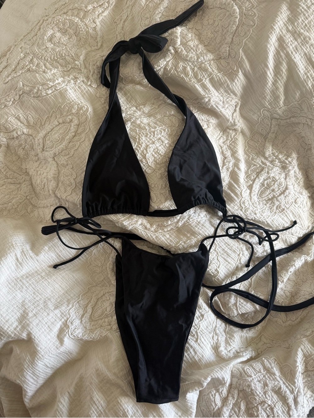 Black String Tie Triangle Bikini Set - Women Swim Nyud swim